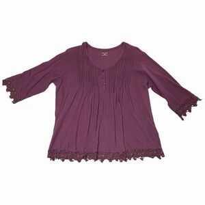 Womens Boho Blouse 3X Purple Lace Trim Tunic Peasant Casual Top Retro Hippie 🌿